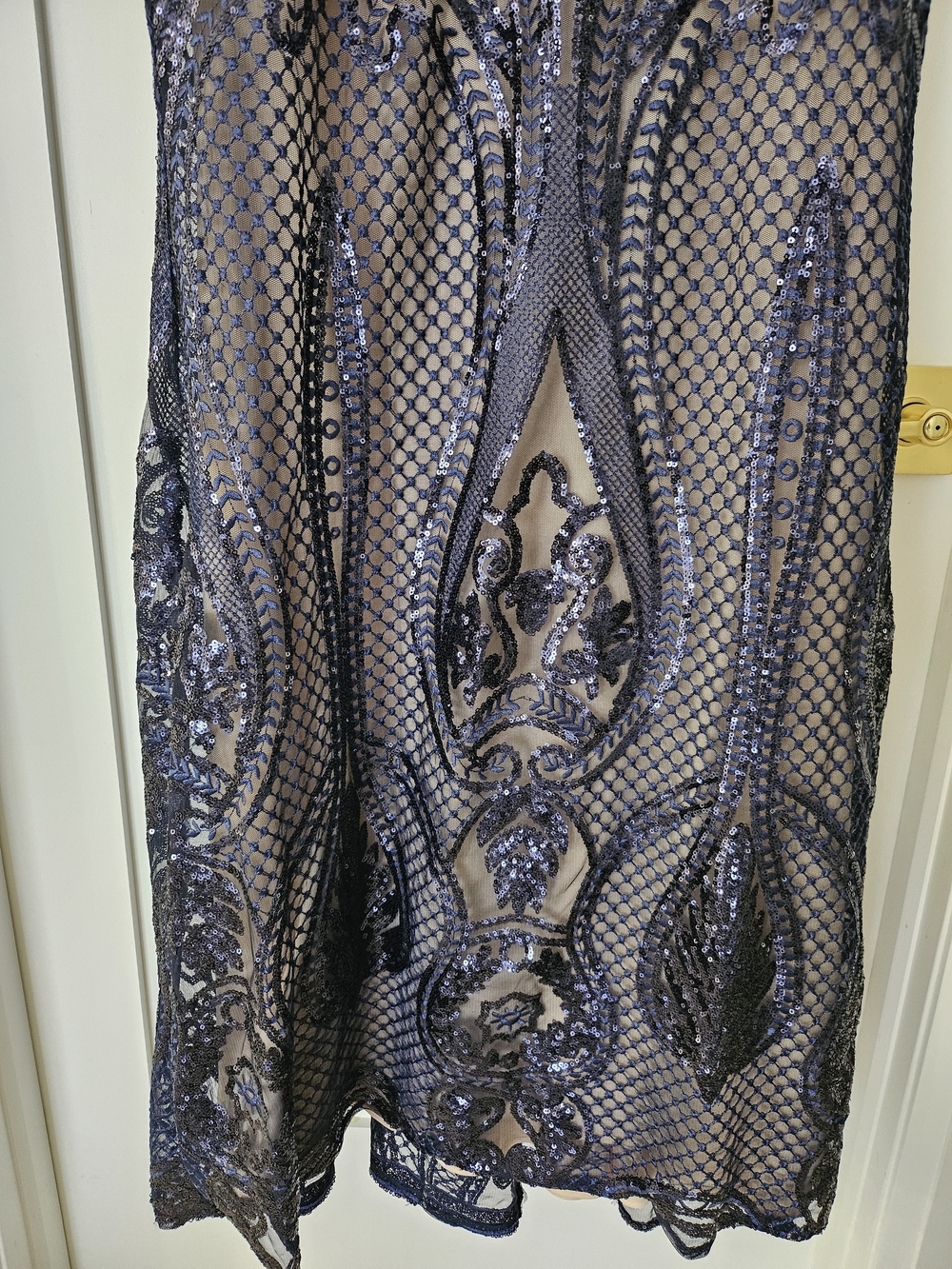 Elegant Navy Sequin Evening Gown - Women's Dress - Picture 6 of 6